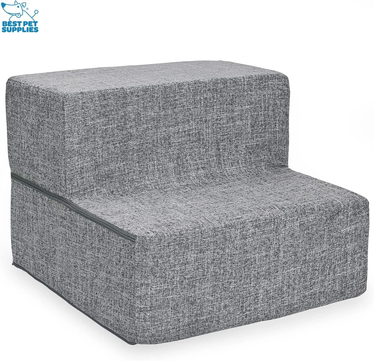 Best Pet Supplies Foldable Pet Steps/Stairs with CertiPUR-US Certified Foam for Small to Medium Dogs/Cats - Ash Gray Linen, 2-Step (H: 12")