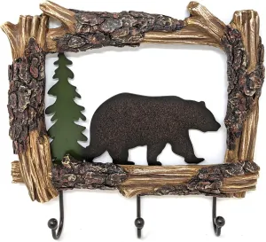 BestGiftEver Rustic Bear & Log Accent Coat Rack | Wall Mounted Hooks for Coats, Keys & Towels | Wildlife Cabin Decor | Decorative and Functional | for Nature Lovers
