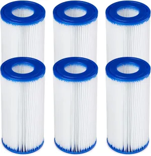 Bestway 58012E Type III/A Outdoor Swimming Pool Filter Pump Cartridge Replacement 4.2"x8" for Use in 500/800/1500 Gallon Filter Pumps (6 Pack)