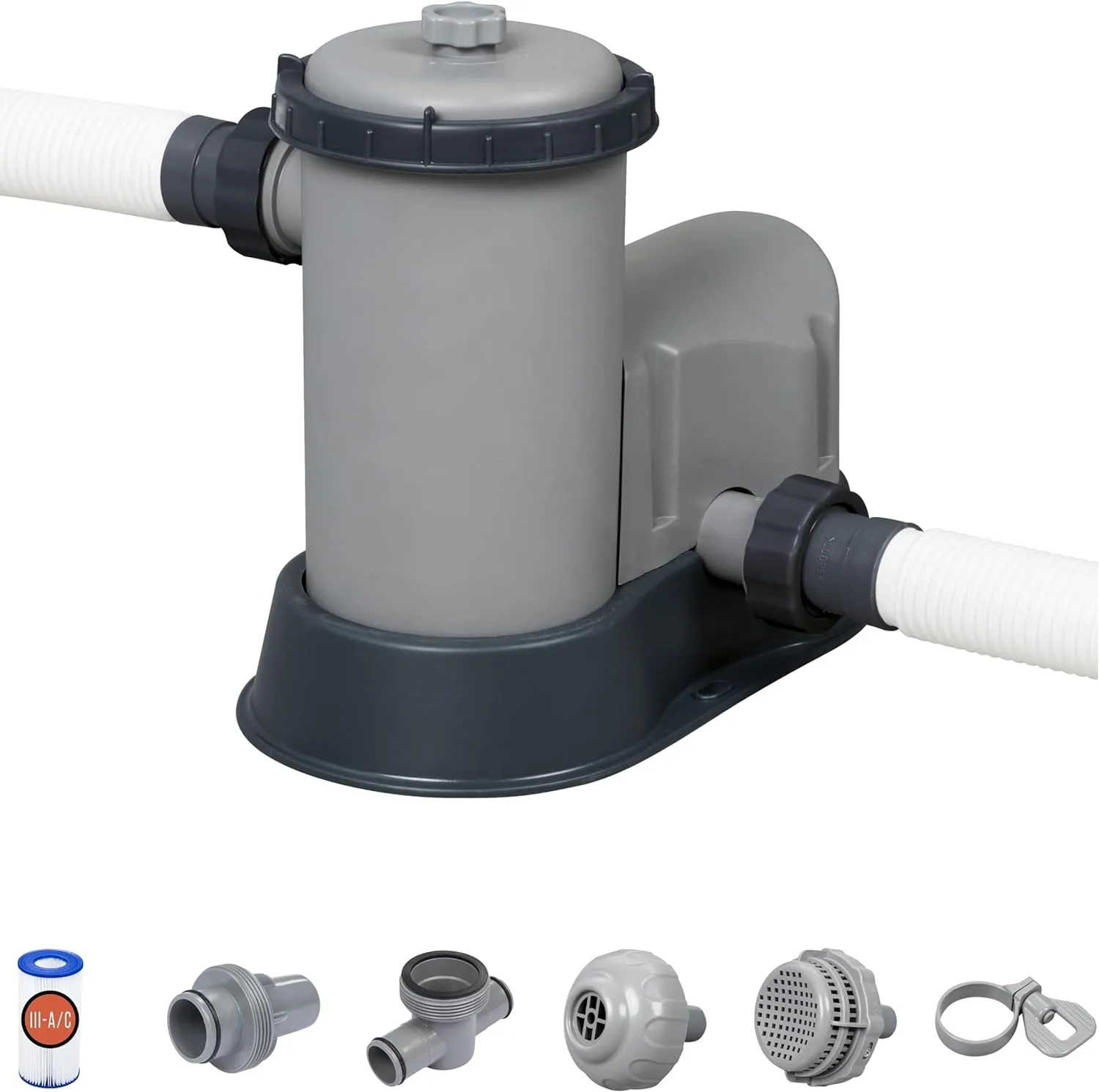 Bestway 58390E Flowclear 1500 GPH Filter Pump for 300 to 8,400 Gallon Above Ground Swimming Pool with Adaptors and Energy Saving Plug