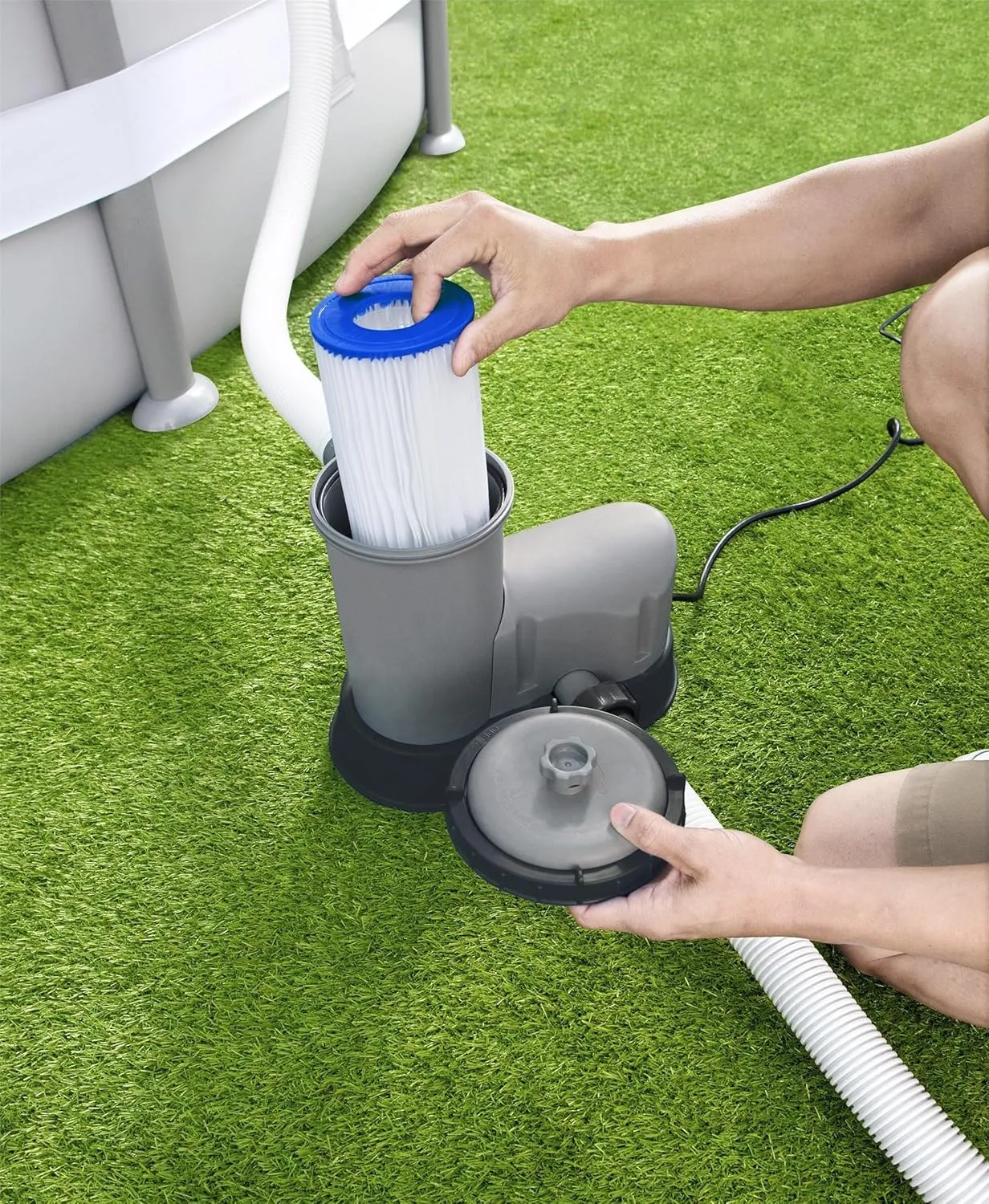 Bestway 58390E Flowclear 1500 GPH Filter Pump for 300 to 8,400 Gallon Above Ground Swimming Pool with Adaptors and Energy Saving Plug