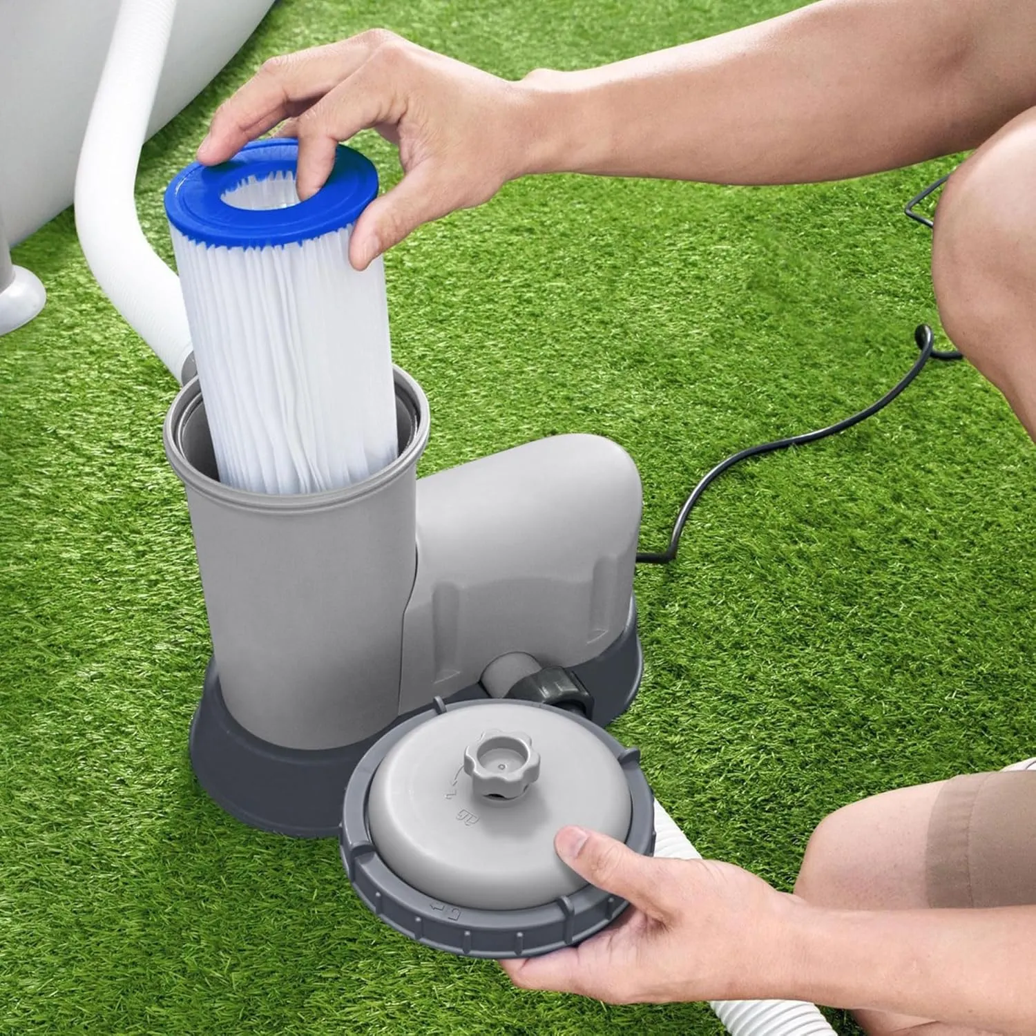 Bestway Flowclear 1,500 GPH 120 Volt Above Ground Swimming Pool Water Filter Pump with Automatic Shut Off Timer and Adapters Set