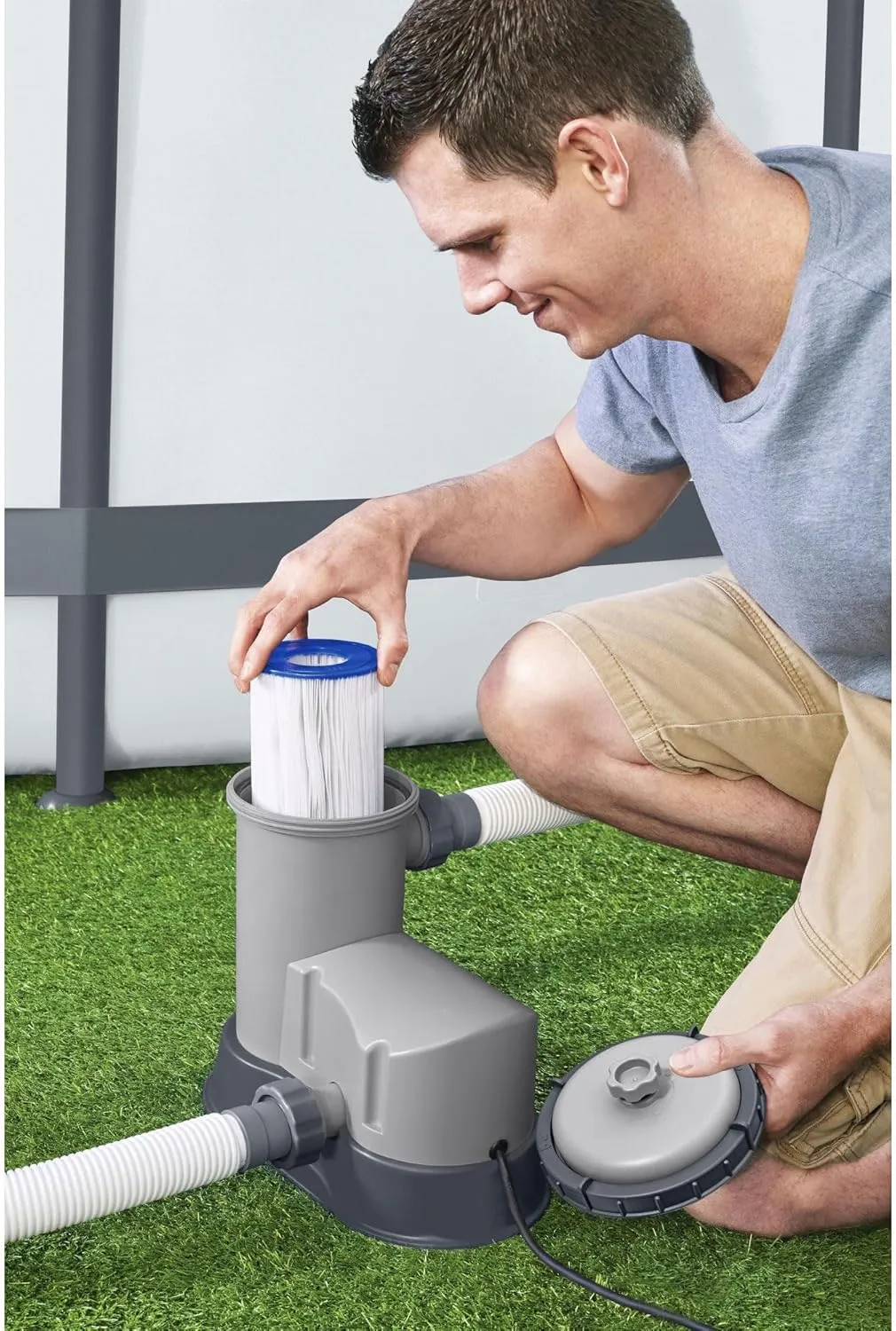 Bestway Flowclear 1,500 GPH 120 Volt Above Ground Swimming Pool Water Filter Pump with Automatic Shut Off Timer and Adapters Set