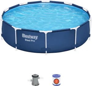 Bestway Steel Pro 10 Foot x 30 Inch Round Framed Above Ground Outdoor Backyard Swimming Pool Set with 330 GPH Filter Pump, Blue
