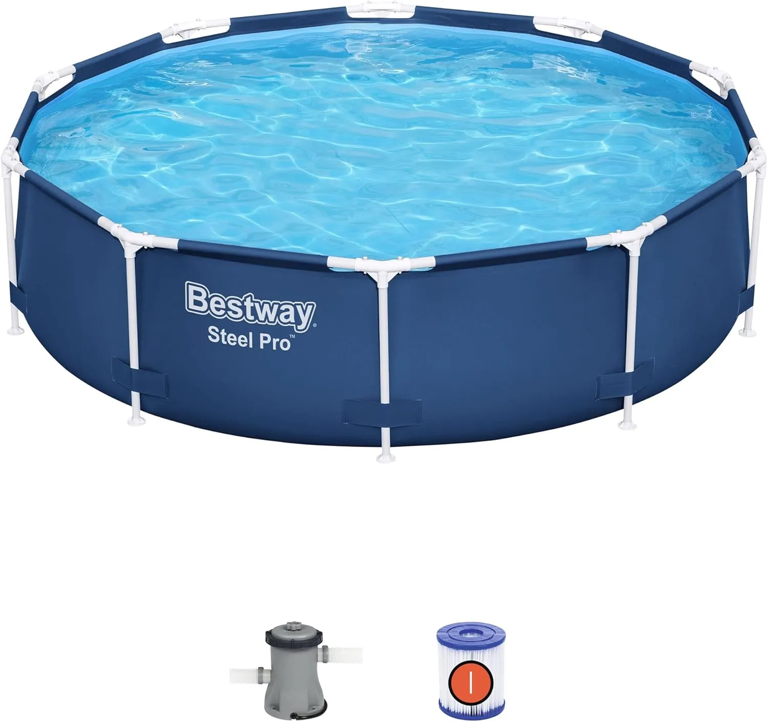 Bestway Steel Pro 10 Foot x 30 Inch Round Framed Above Ground Outdoor Backyard Swimming Pool Set with 330 GPH Filter Pump, Blue
