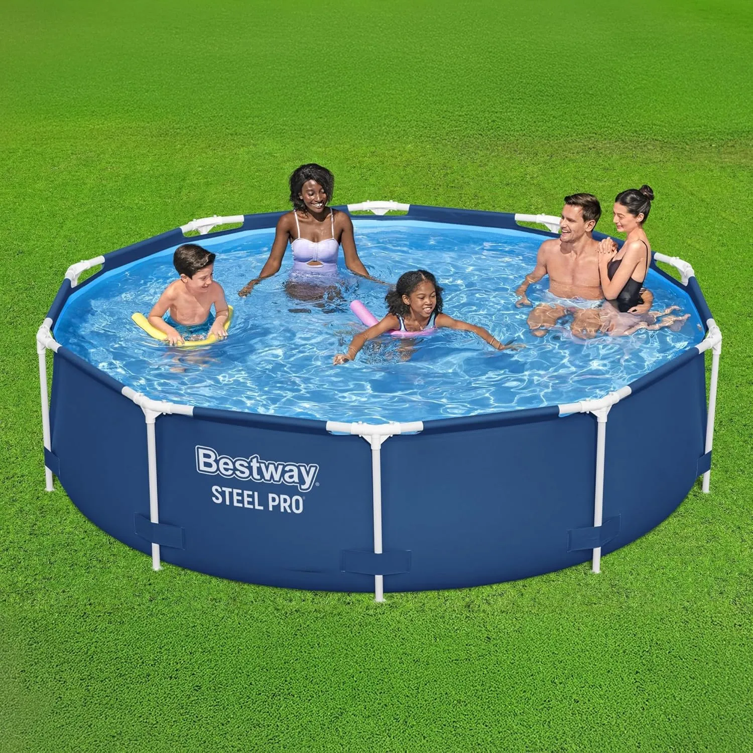 Bestway Steel Pro 10 Foot x 30 Inch Round Framed Above Ground Outdoor Backyard Swimming Pool Set with 330 GPH Filter Pump, Blue