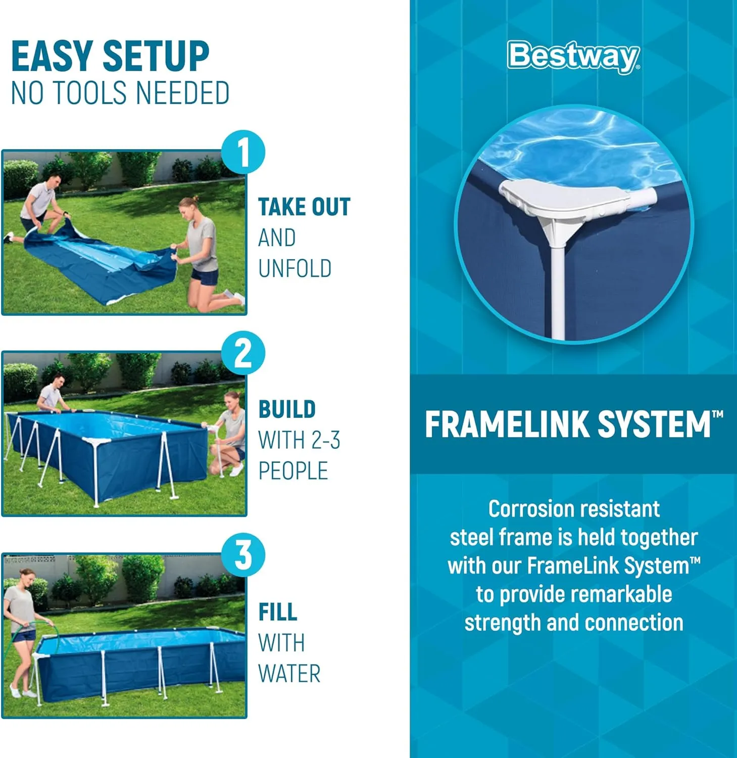 Bestway Steel Pro 9' 10" x 6' 7" x 26" Rectangular Above Ground Pool Set with 827 Gallon Capacity, DuraPlus Liner, and Flowclear 330 GPH Filter Pump