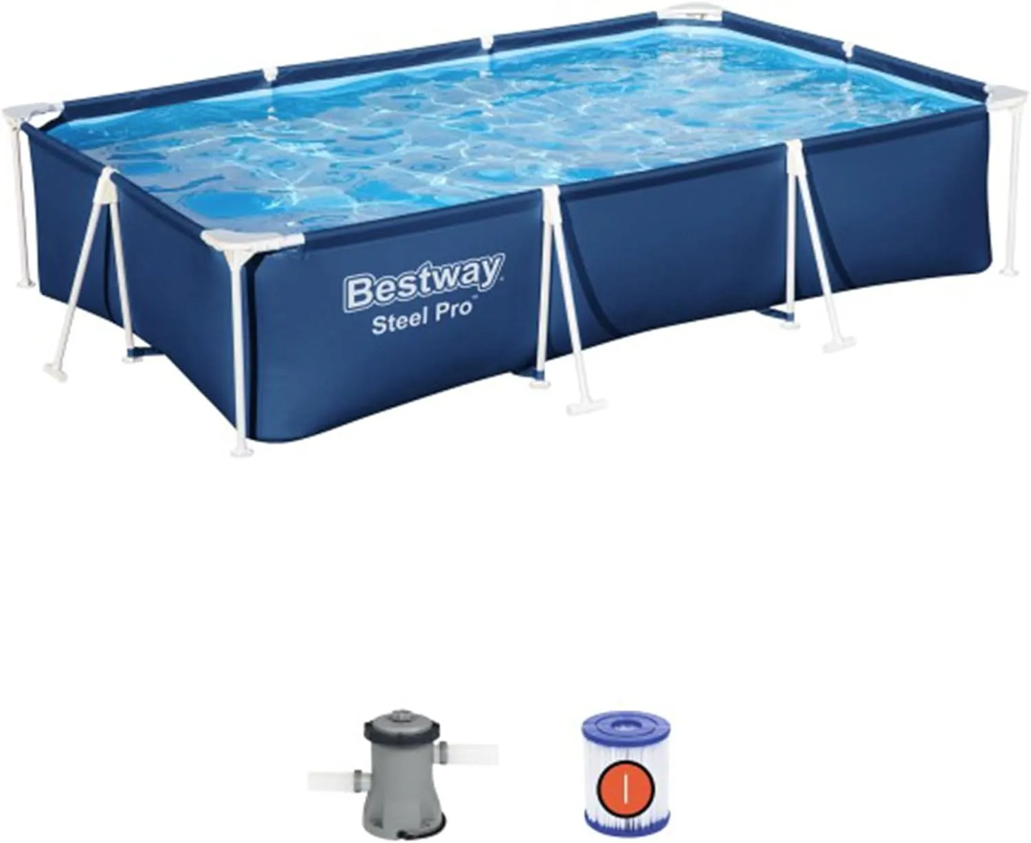Bestway Steel Pro 9' 10" x 6' 7" x 26" Rectangular Above Ground Pool Set with 827 Gallon Capacity, DuraPlus Liner, and Flowclear 330 GPH Filter Pump