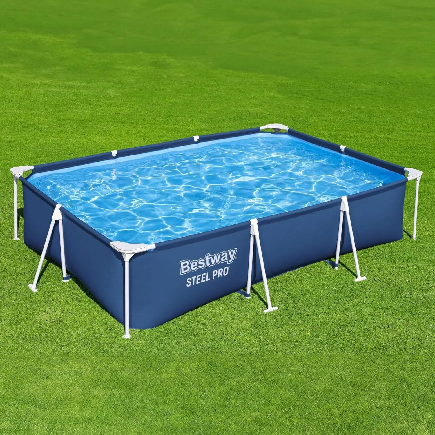 Bestway Steel Pro 9' 10" x 6' 7" x 26" Rectangular Above Ground Pool Set with 827 Gallon Capacity, DuraPlus Liner, and Flowclear 330 GPH Filter Pump