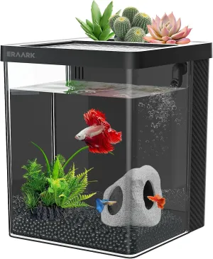 Betta Fish Tank,Aquarium kit 1.5 Gallon Fish Tank,with Filter LED Light, Water Pump, Decorate Water Plants and Sand, Aquarium Starter Kits, Fish Bowl