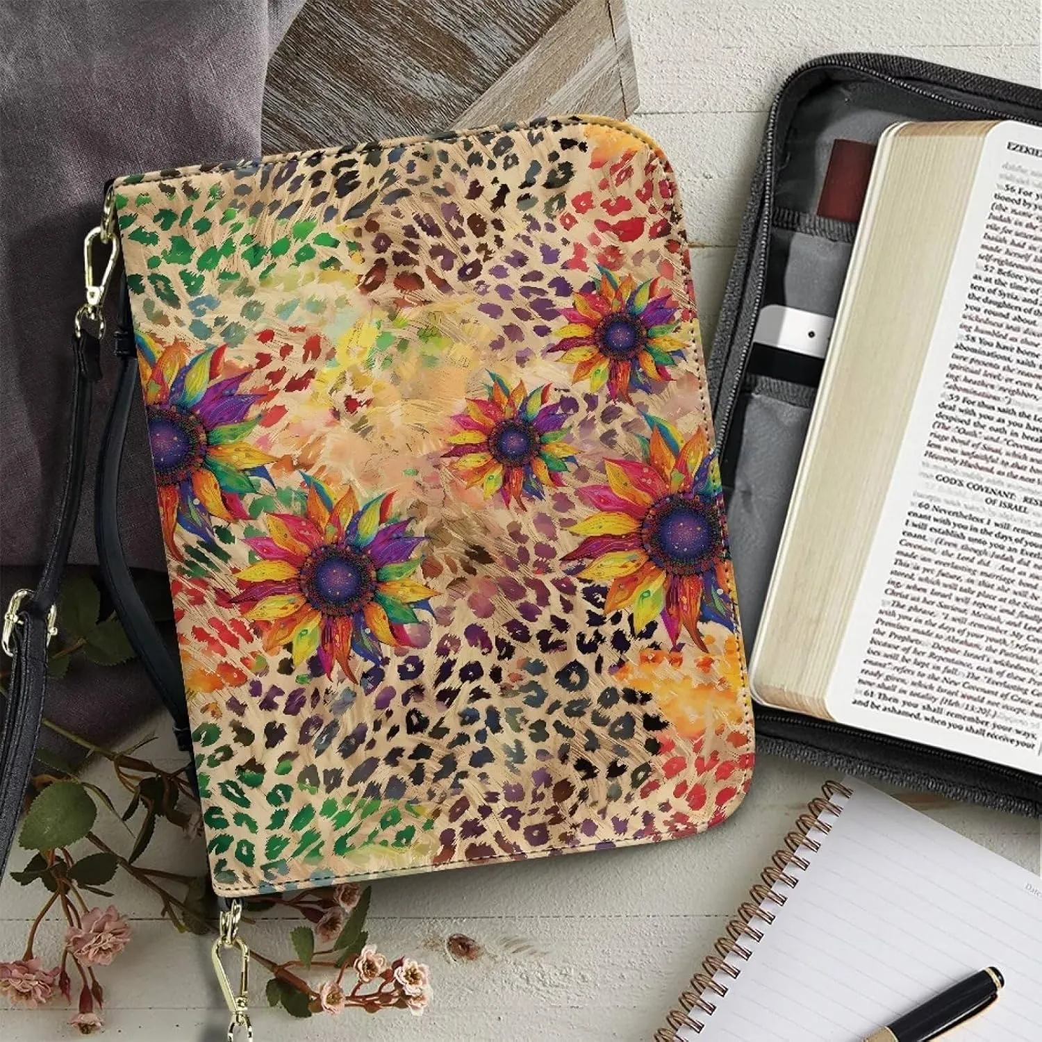 Bible Cover Case for Women Men Leather Western Bible Case Bible Covers for Women Men with Pockets