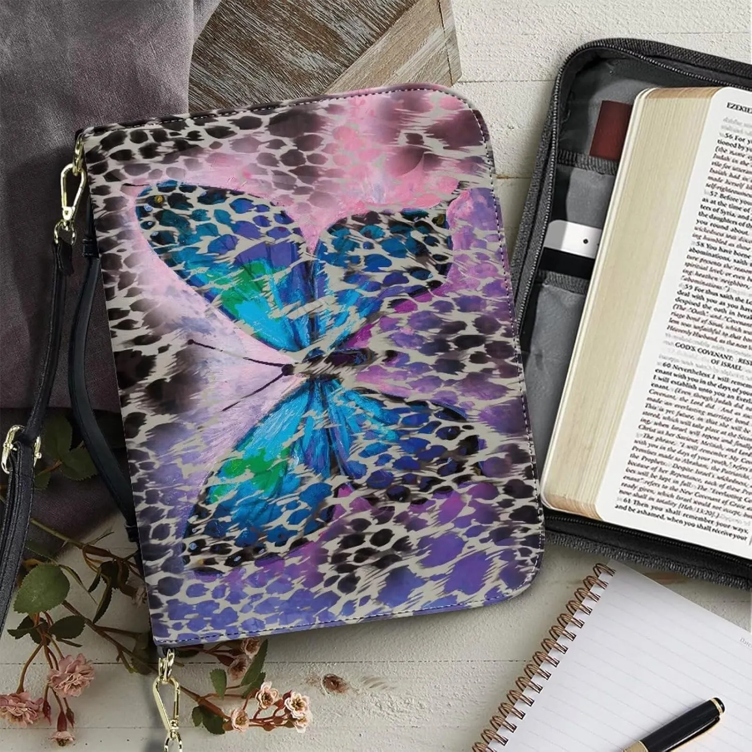 Bible Cover Case for Women Men Leather Western Bible Case Bible Covers for Women Men with Pockets