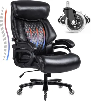 Big and Tall Office Chair 650lbs, Ergonomic Oversize Heavy Duty Executive Chair for Heavy People with Wide Thick Seat Cushion, Adjustable Lumbar Support, Quiet Rubber Wheels