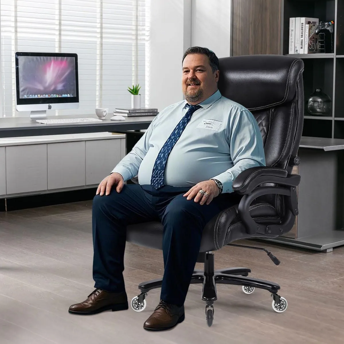 Big and Tall Office Chair 650lbs, Ergonomic Oversize Heavy Duty Executive Chair for Heavy People with Wide Thick Seat Cushion, Adjustable Lumbar Support, Quiet Rubber Wheels