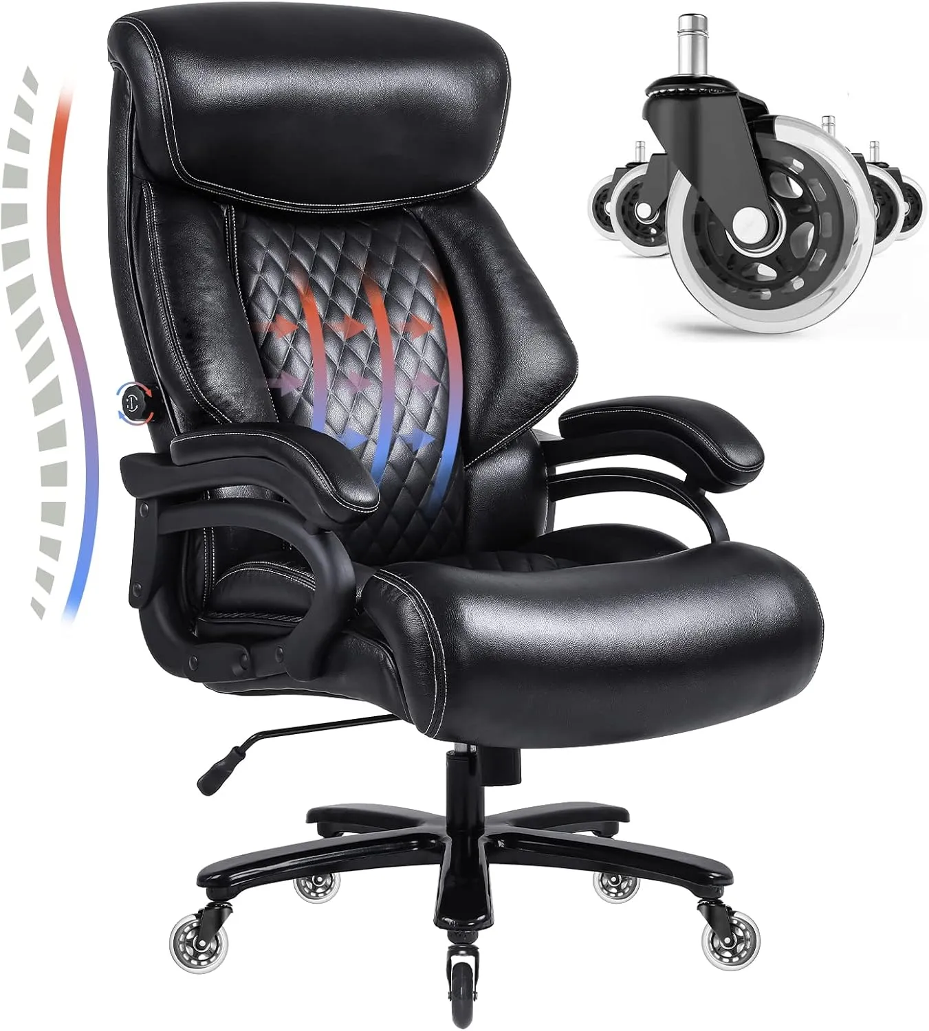 Big and Tall Office Chair 650lbs, Ergonomic Oversize Heavy Duty Executive Chair for Heavy People with Wide Thick Seat Cushion, Adjustable Lumbar Support, Quiet Rubber Wheels