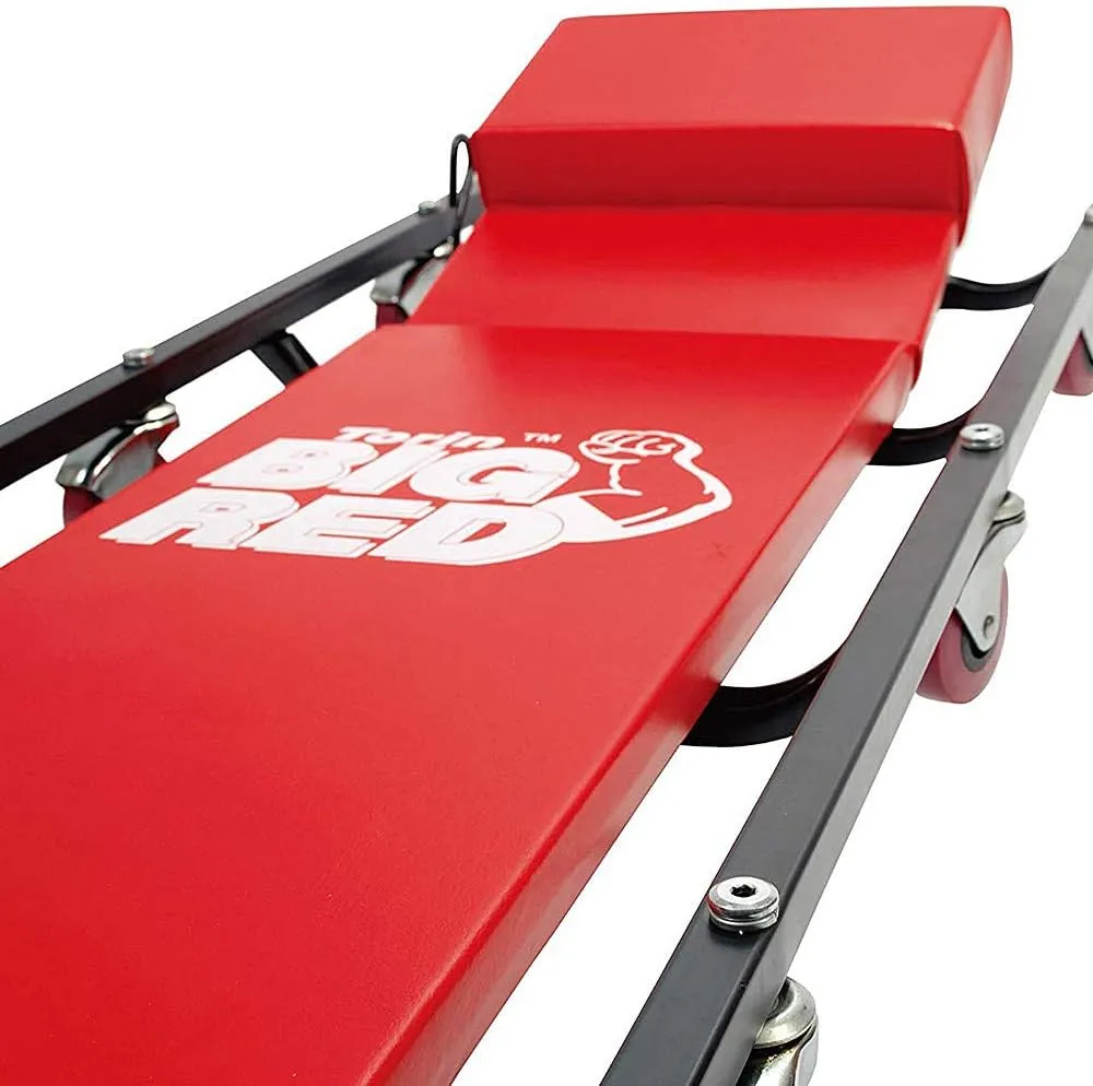 BIG RED TR6452 Torin Rolling Garage/Shop Creeper: 40" Padded Mechanic Cart with Adjustable Headrest and 6 Casters, Red