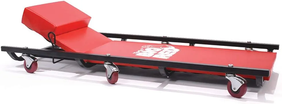BIG RED TR6452 Torin Rolling Garage/Shop Creeper: 40" Padded Mechanic Cart with Adjustable Headrest and 6 Casters, Red