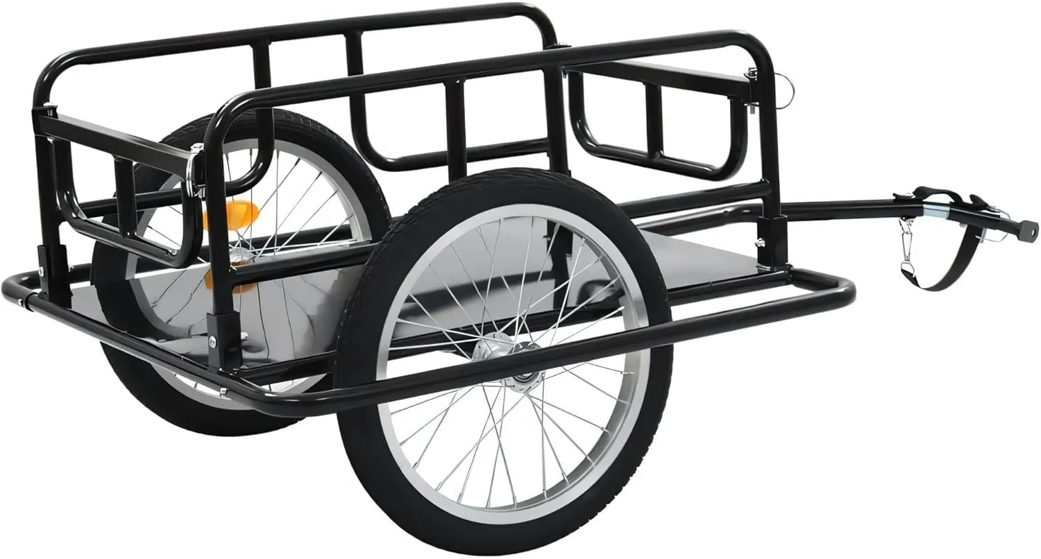 Bike Cargo Trailer, Bicycle Trailer, Heavy-Duty Bike Wagon Cart, Foldable Compact Storage with Hitch, Tow Behind Utility Cargo Trailer for Stuff, Groceries, Luggage, Tools, 110 lbs Max Load