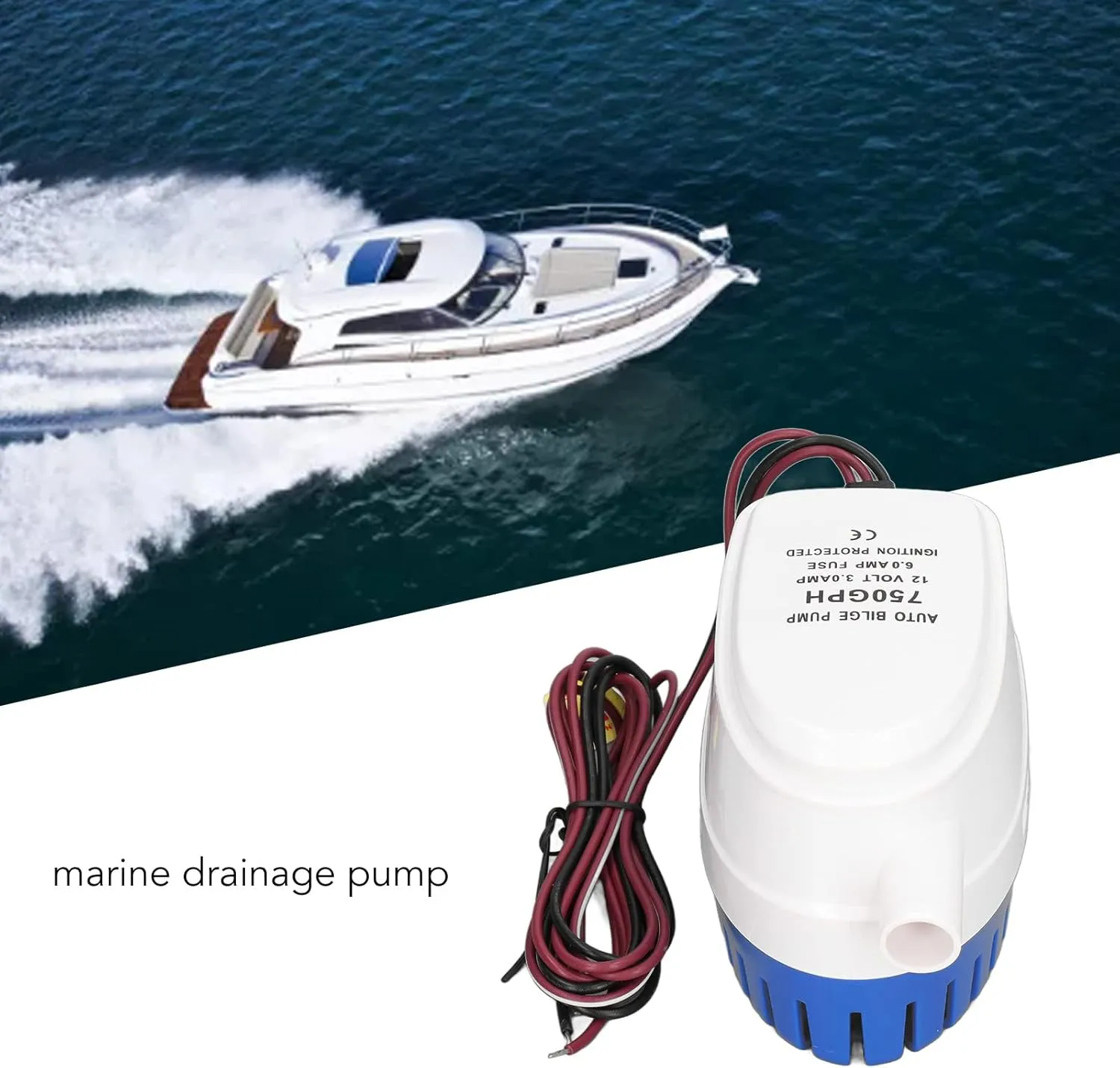 Bilge Pump, DC 12V Plastic Automatic Bilge Pump Removable Filter Boat Bilge Water Pump Float SwitchFree for Marine Yacht