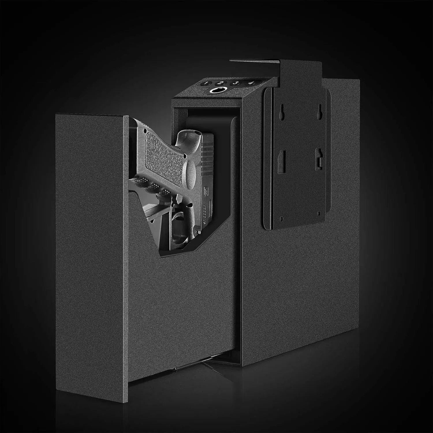 Biometric Slider Handgun Gun Safe for Nightstand, Desk, Bed Side,Truck - Auto Sliding Door Hand Gun Safe for Pistol -with Fingerprint, PIN Code, KEY Access