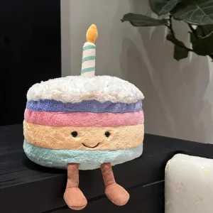 Birthday Cake Plush, 10.2" Cute Birthday Stuffed Animal for Girls, Funny Food Plushie, Soft Smile Cake Toy Adorable Birthday Gift for Kids(L)