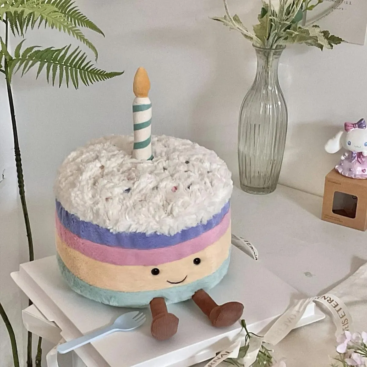 Birthday Cake Plush, 10.2" Cute Birthday Stuffed Animal for Girls, Funny Food Plushie, Soft Smile Cake Toy Adorable Birthday Gift for Kids(L)