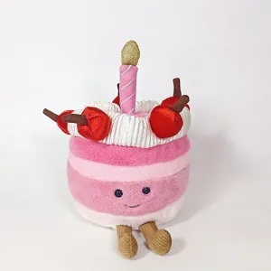 Birthday Cake Plush, 7.9" Cute Birthday Stuffed Animal for Girls, Funny Food Plushie, Soft Smile Cake Toy Adorable Gift for Kids(Cherry Cake)