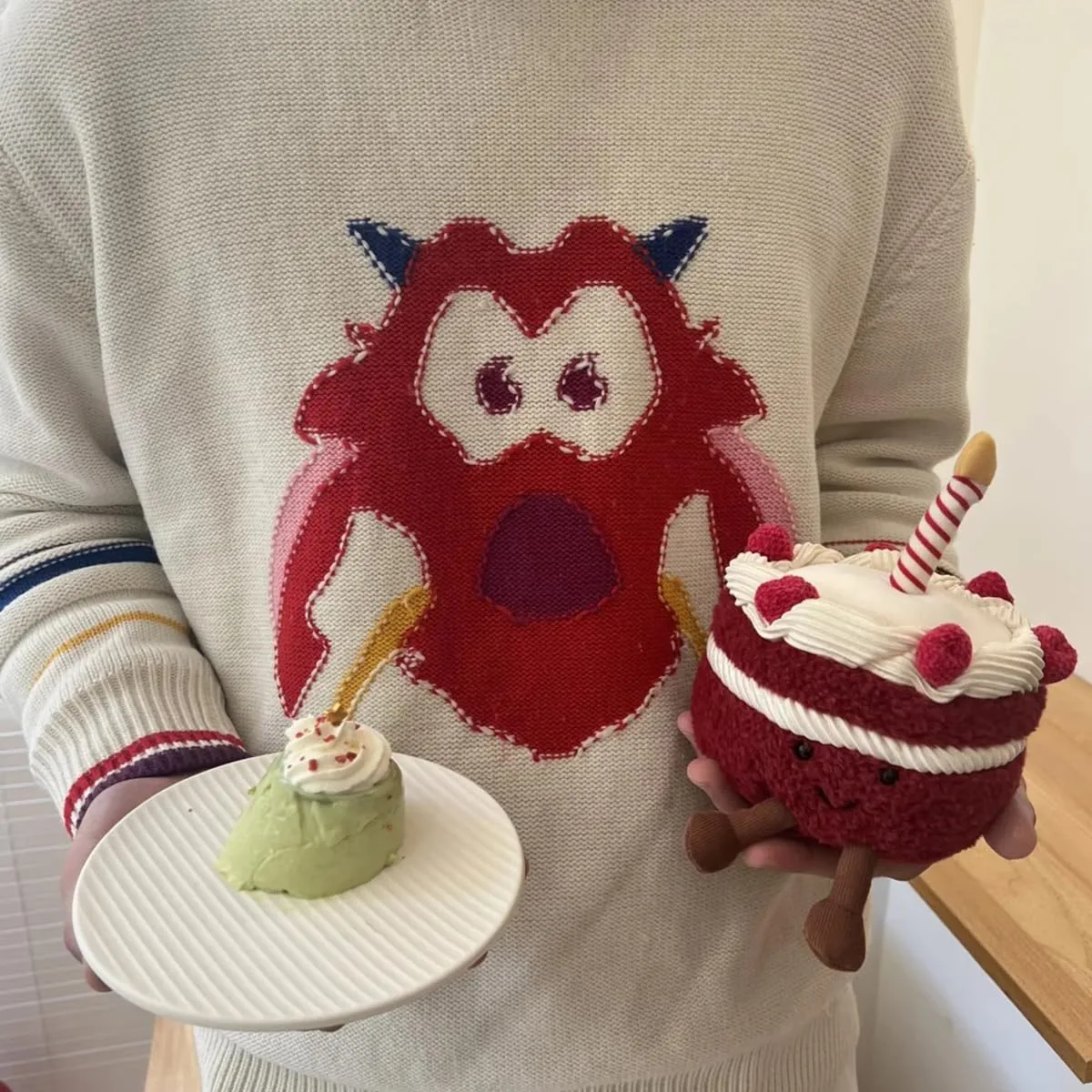 Birthday Cake Plush, 7.9" Cute Birthday Stuffed Animal for Girls, Funny Food Plushie, Soft Smile Cake Toy Gift for Kids(Red Birthday Cake)