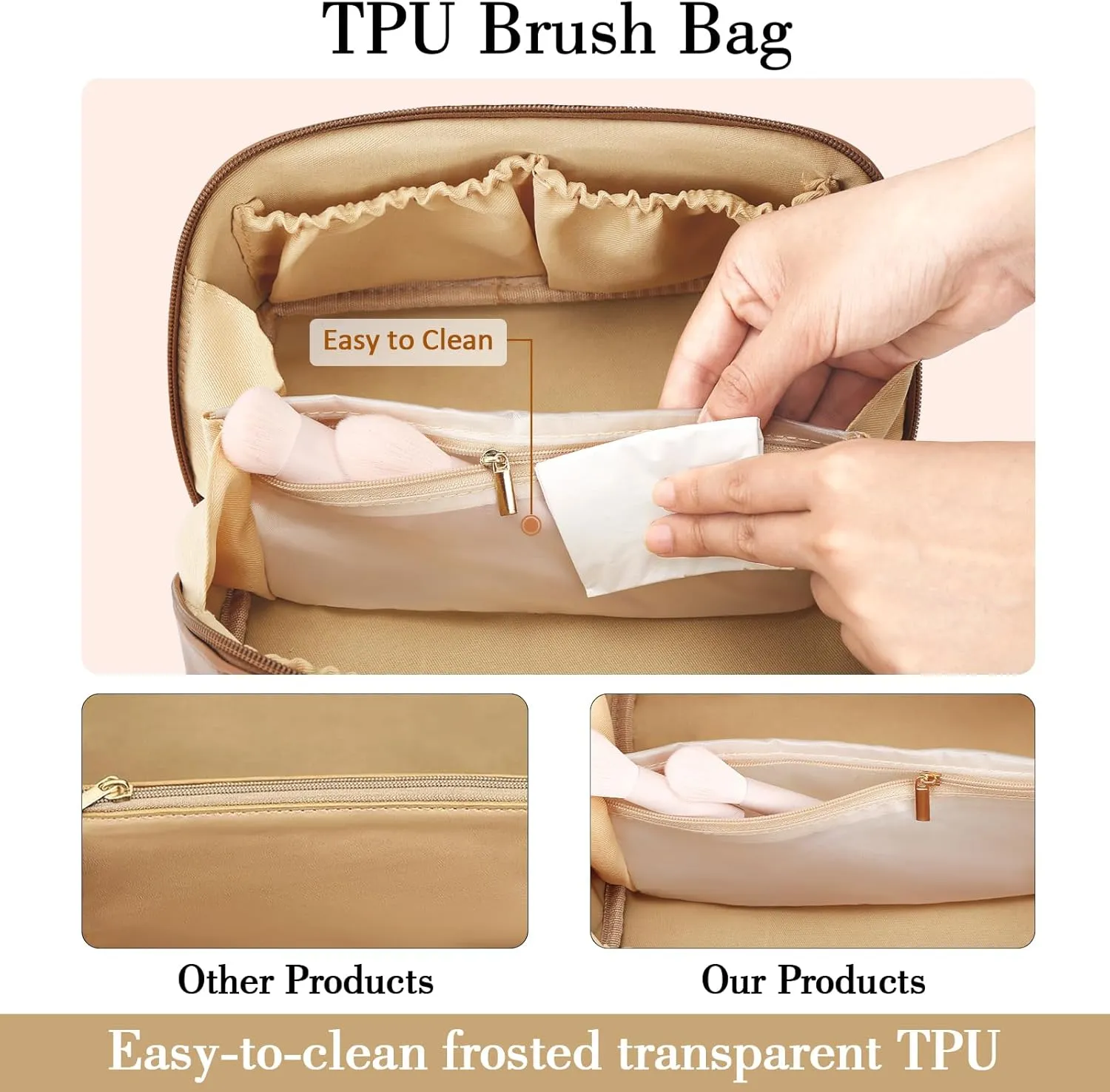 Birthday Gifts for Women Teen Girl, Personalized Initial Makeup Organizer Bag Set, Open Flat Travel Cosmetic Bag With Clear Divider and Handle(Beige,S)