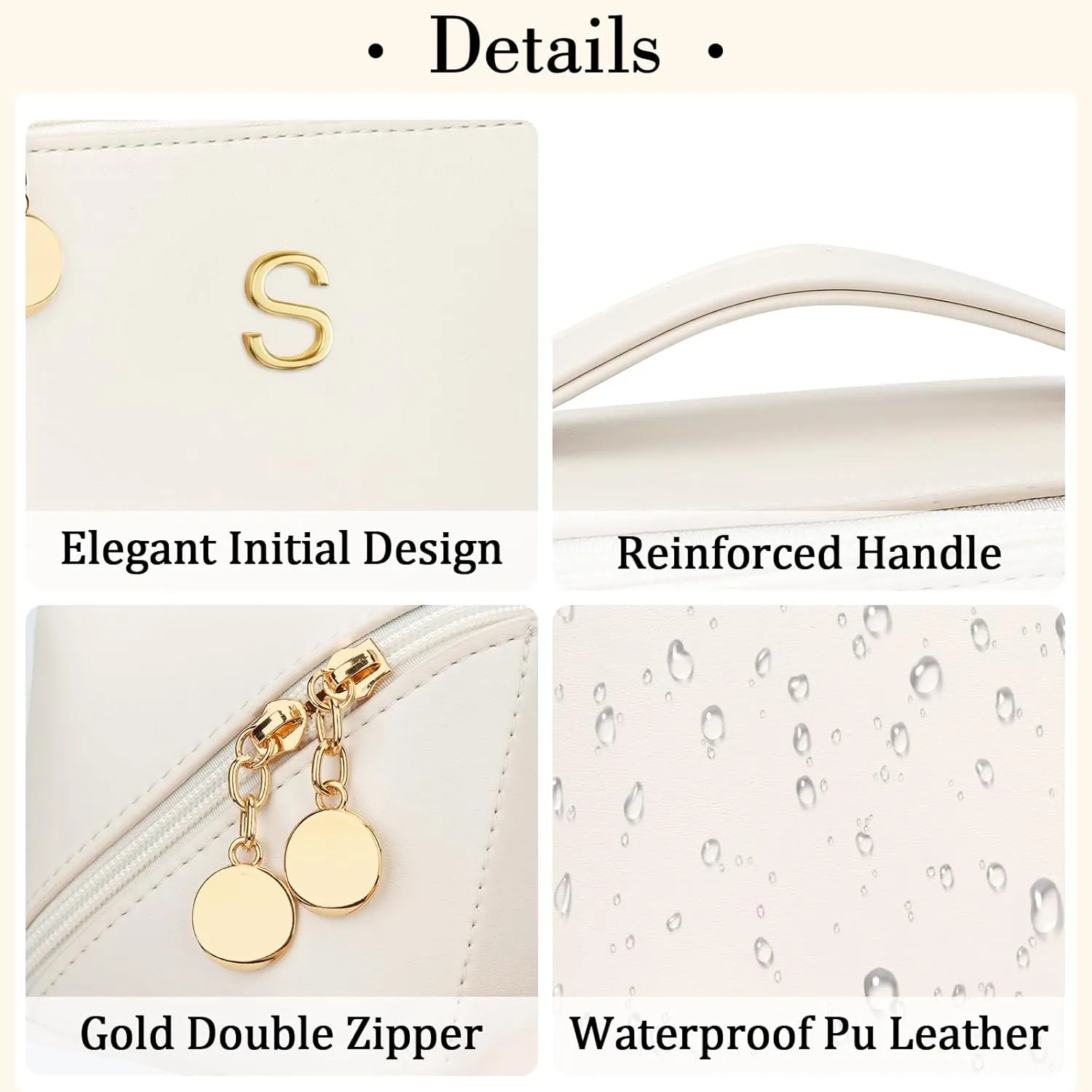Birthday Gifts for Women Teen Girl, Personalized Initial Makeup Organizer Bag Set, Open Flat Travel Cosmetic Bag With Clear Divider and Handle(Beige,S)