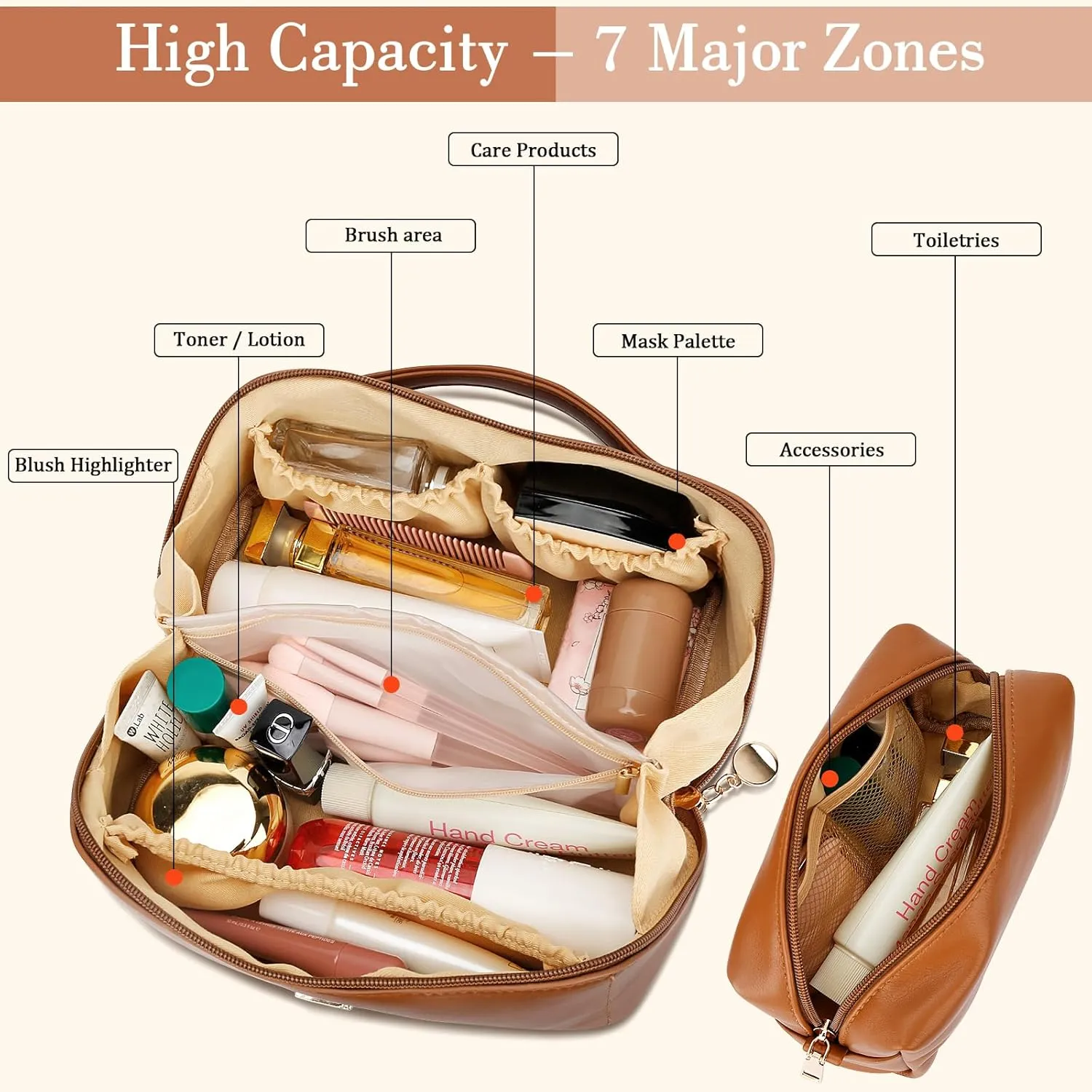 Birthday Gifts for Women Teen Girl, Personalized Initial Makeup Organizer Bag Set, Open Flat Travel Cosmetic Bag With Clear Divider and Handle(Brown,A)
