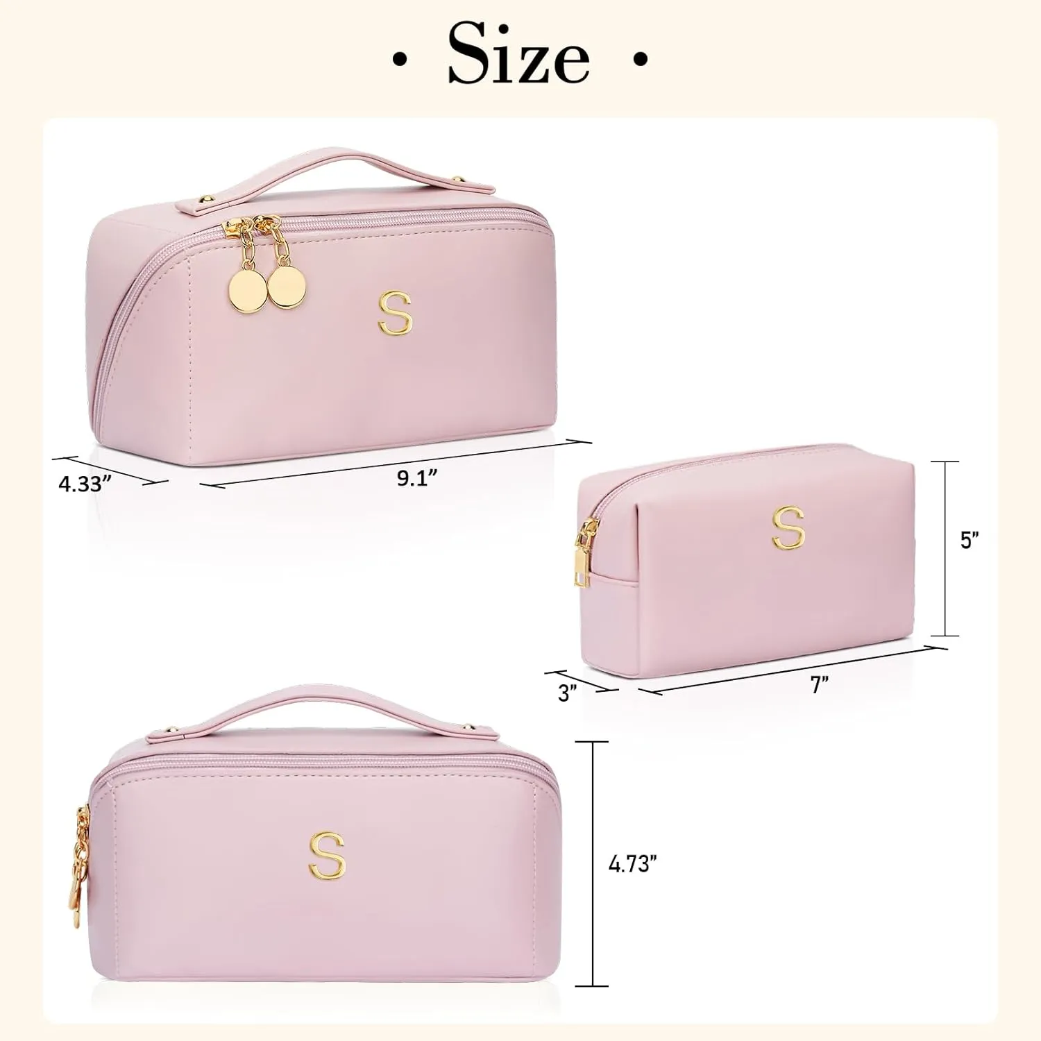 Birthday Gifts for Women Teen Girl, Personalized Initial Makeup Organizer Bag Set, Open Flat Travel Cosmetic Bag With Clear Divider and Handle(Pink,S)