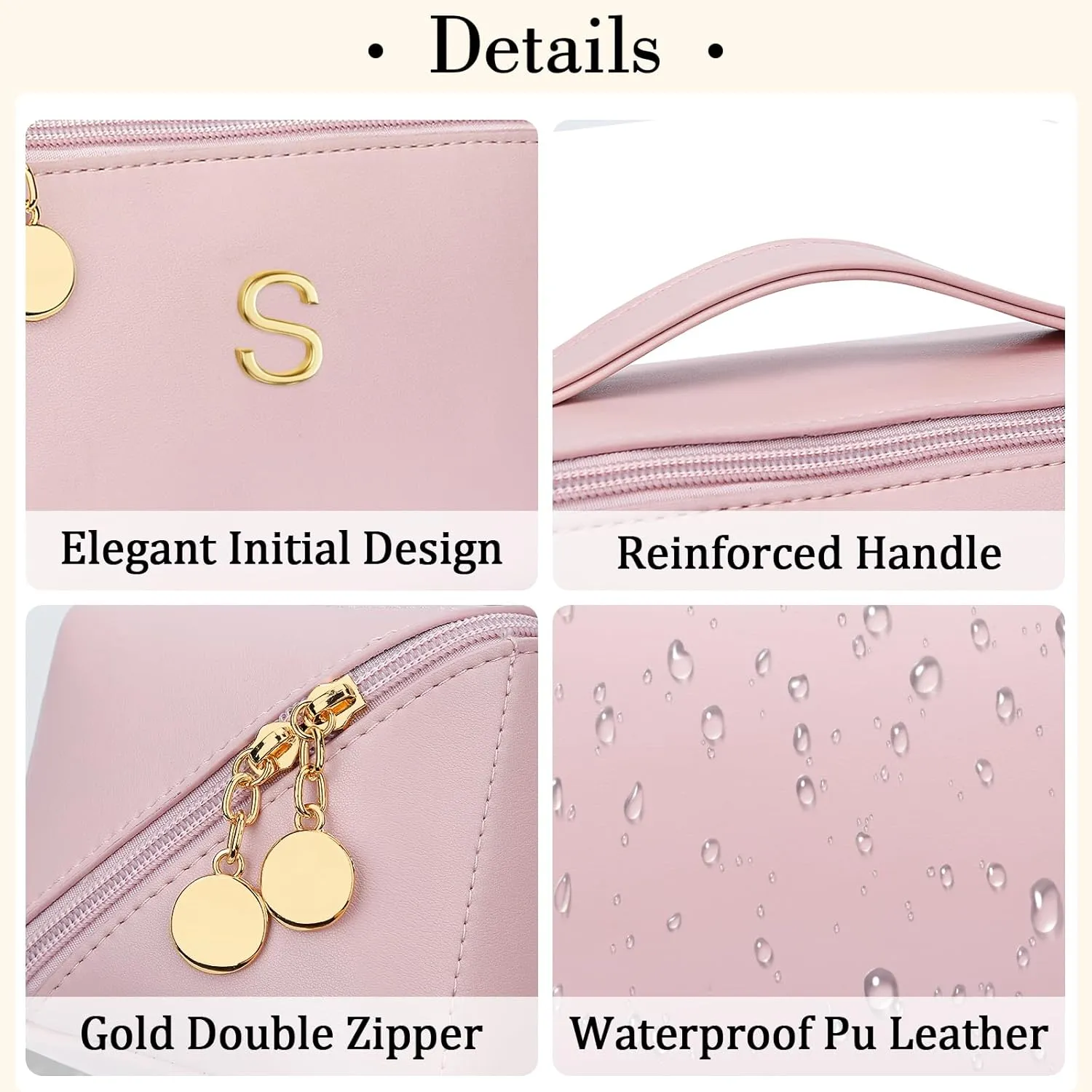 Birthday Gifts for Women Teen Girl, Personalized Initial Makeup Organizer Bag Set, Open Flat Travel Cosmetic Bag With Clear Divider and Handle(Pink,S)