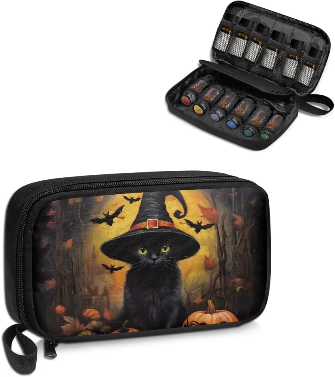 Black Cat Bat Essential Oils Storage Hold Carrying Organizer Case for Young Living/Doterra Aromatherapy Essential Oils 5ml, 10ml, 15ml