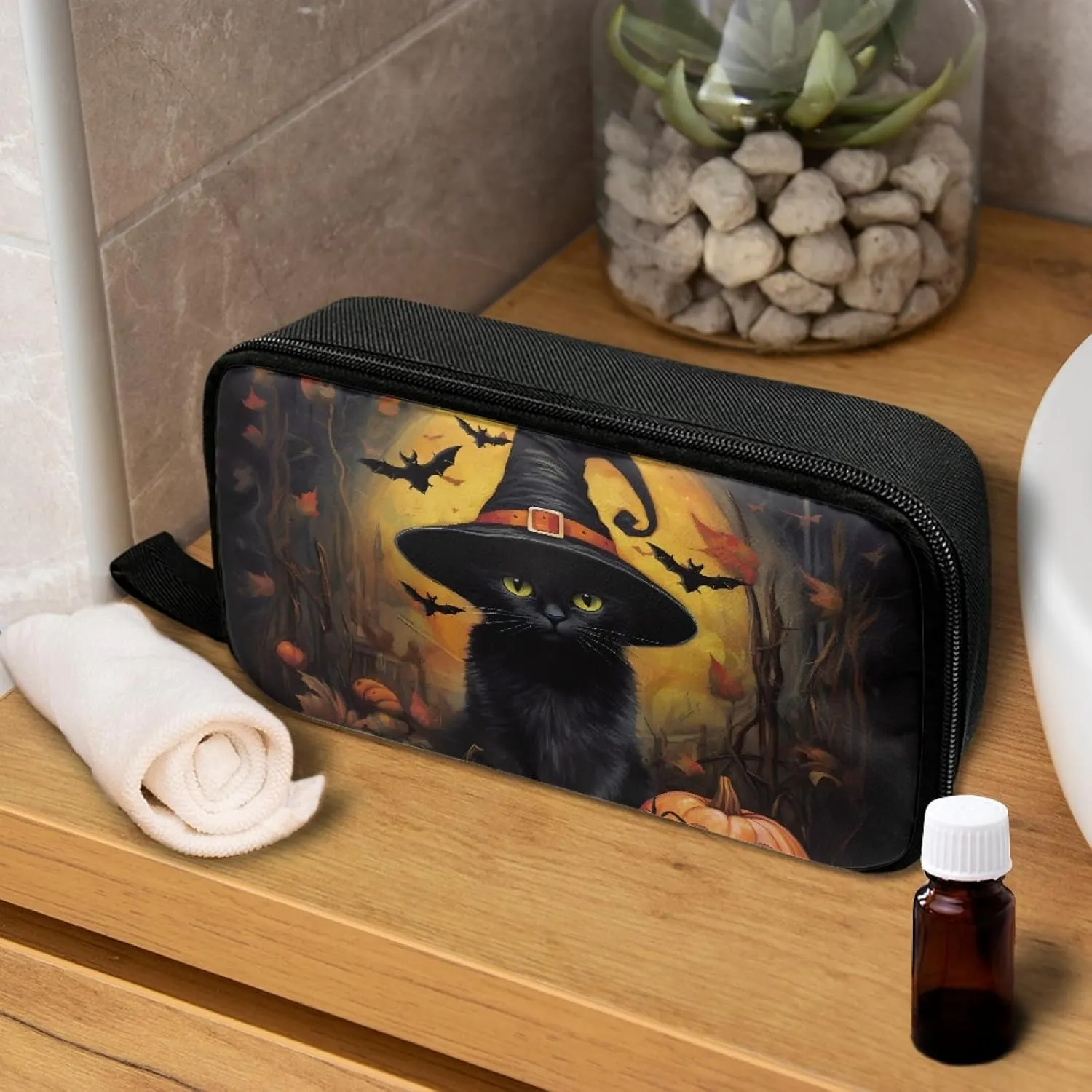 Black Cat Bat Essential Oils Storage Hold Carrying Organizer Case for Young Living/Doterra Aromatherapy Essential Oils 5ml, 10ml, 15ml