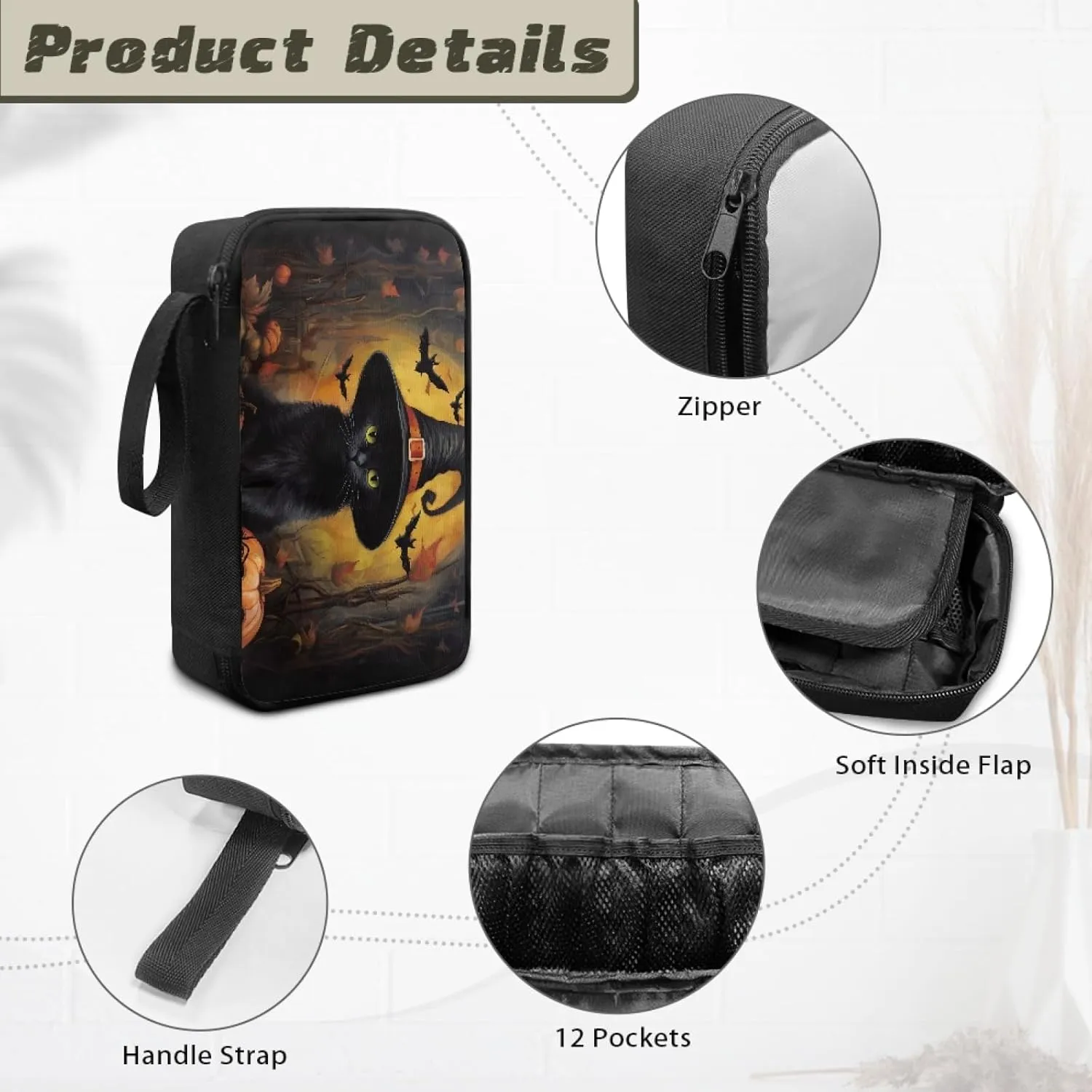 Black Cat Bat Essential Oils Storage Hold Carrying Organizer Case for Young Living/Doterra Aromatherapy Essential Oils 5ml, 10ml, 15ml