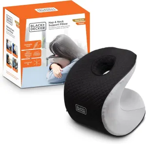 BLACK DECKER Quilted Knit Nap and Neck Support Travel Pillow – Soft Luxury Quilt Fabric, Ergonomic Design, Full Neck Support, Washable Cover, Breathable and Skin-Friendly,Black
