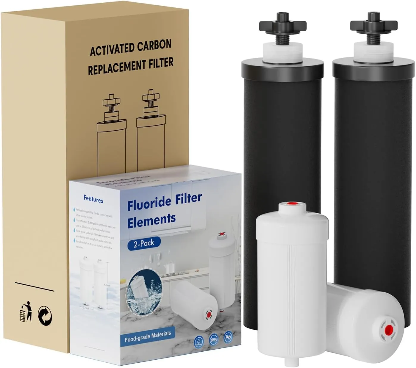 Black Filters Fluoride Combo Pack,Replacement Filters for ProOne® and Berkey® Countertop Gravity Water Filter System and Purewell System(2&2 Pack)