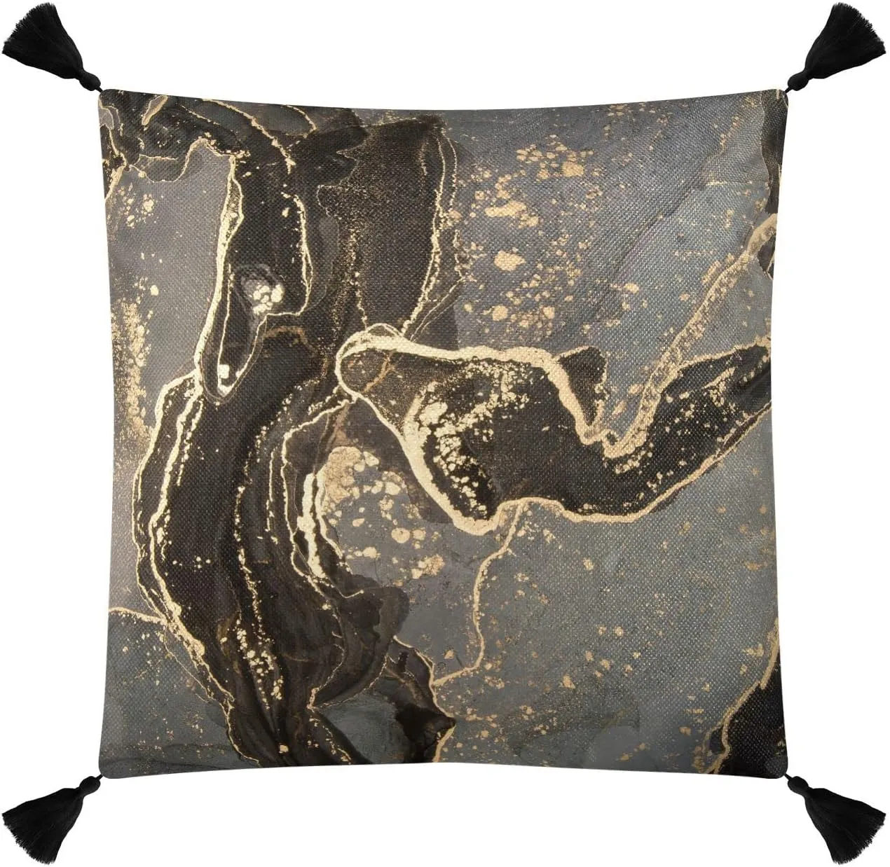 Black Gold Grey Marble Stone Marbled Texture Mosaic with Golden Veins One Side Linen-Like Pillow Case Sham Cushion Case Cover with Core, Soft Bed Pillow Case Throw Pillowcase with Core 20x20 inches