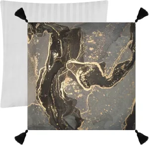 Black Gold Grey Marble Stone Marbled Texture Mosaic with Golden Veins One Side Linen-Like Pillow Case Sham Cushion Case Cover with Core, Soft Bed Pillow Case Throw Pillowcase with Core 20x20 inches