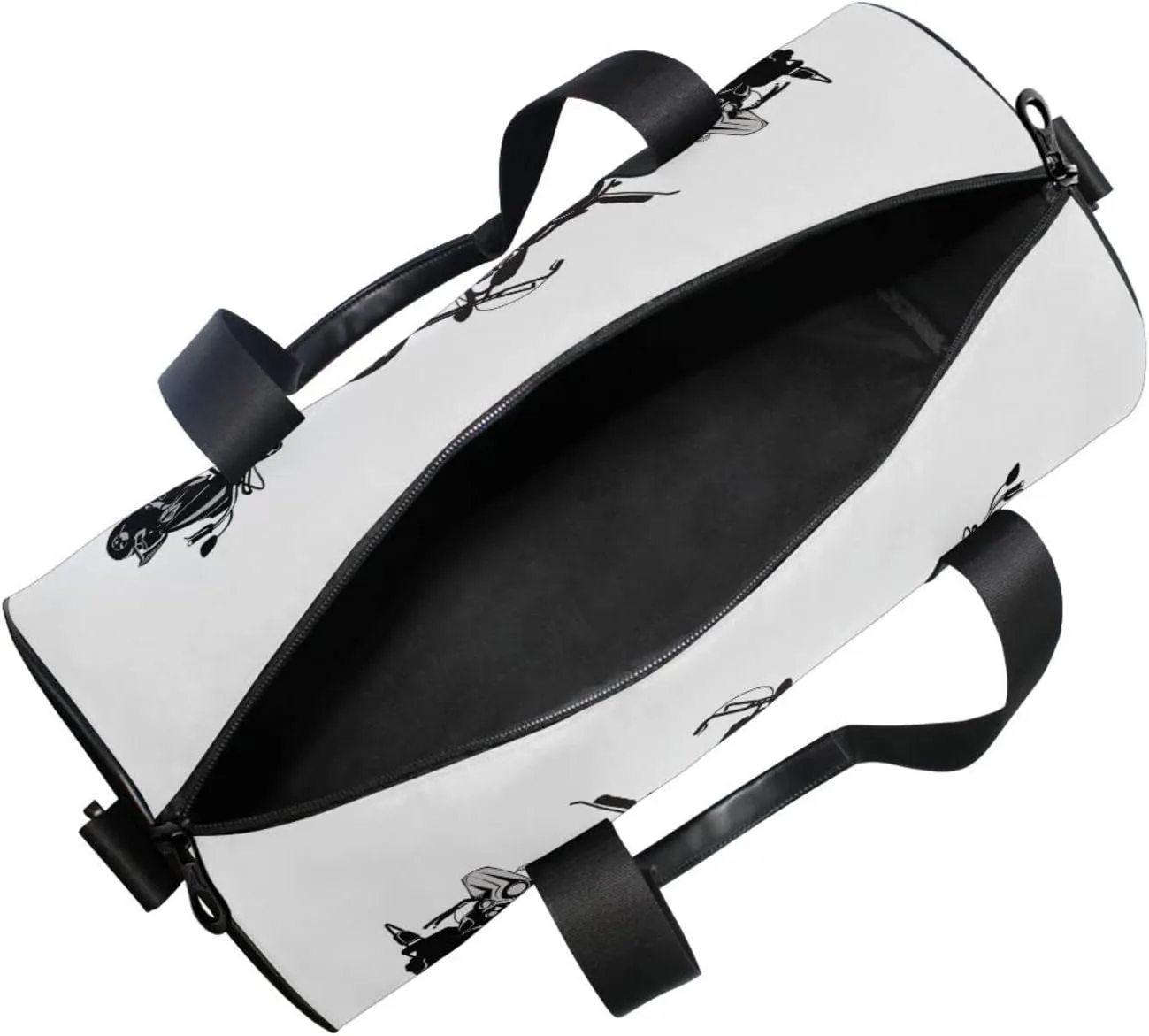 Black Motorcycle Silhouette Set from Different Perspectives Duffel Bag, Foldable Canvas Travel Tote for Gym Sports with Inner Pockets, Durable Lightweight Fitness Bag for Overnight Workout
