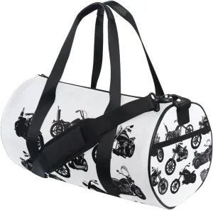 Black Motorcycle Silhouette Set from Different Perspectives Duffel Bag, Foldable Canvas Travel Tote for Gym Sports with Inner Pockets, Durable Lightweight Fitness Bag for Overnight Workout