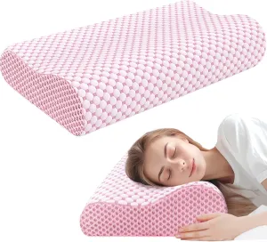 BlissTrends Cervical Pillow for Neck and Shoulder Pain Relief, Memory Foam Pillow for Sleeping, Contour Bed Pillow for Side, Back and Stomach Sleepers,Pink,Standard Size