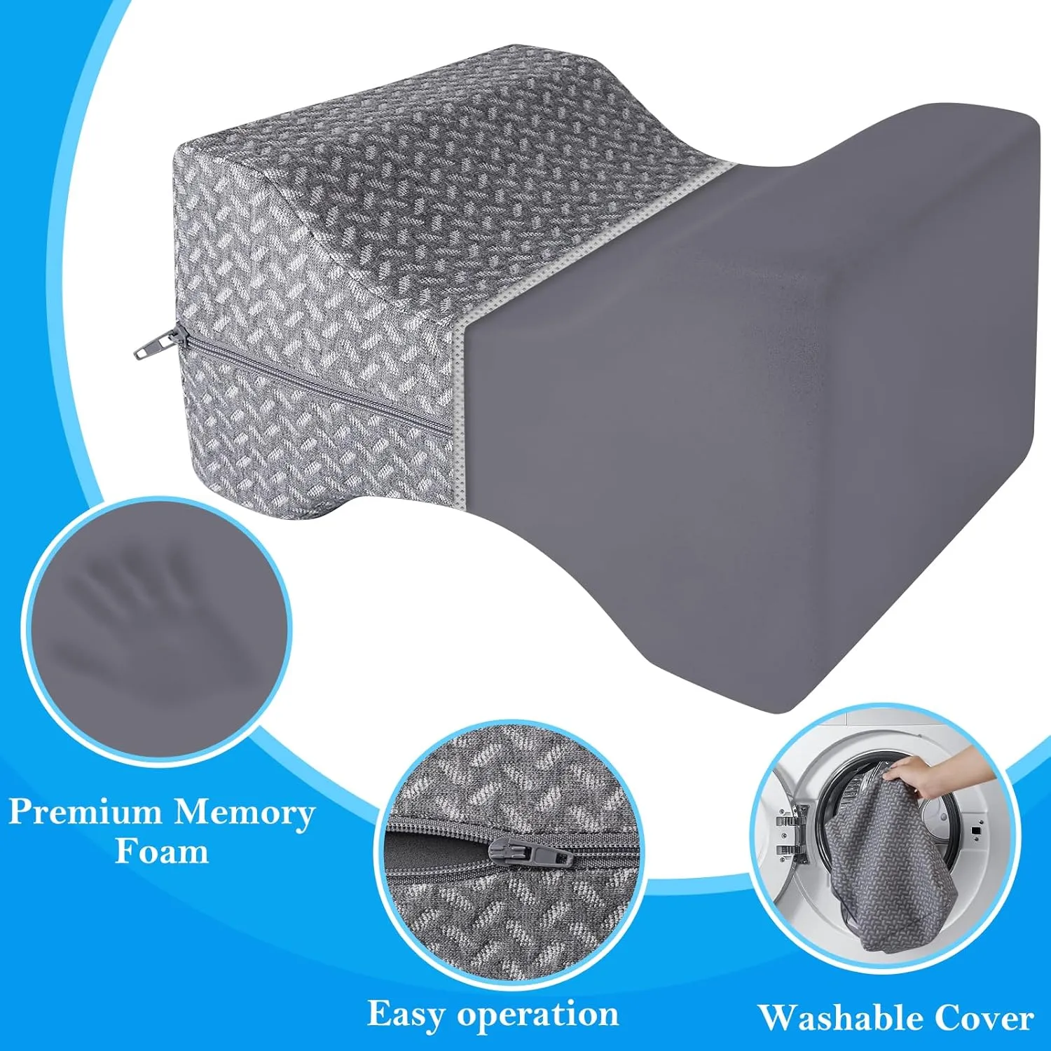BlissTrends Memory Foam Knee Pillow, Knee Pillow for Side Sleepers, Leg Pillows for Sleeping Blood Circulation, Elevation Pillow for Spine Aligning, Sciatica, Back, Hip, Knee, Ankle Pain, Grey