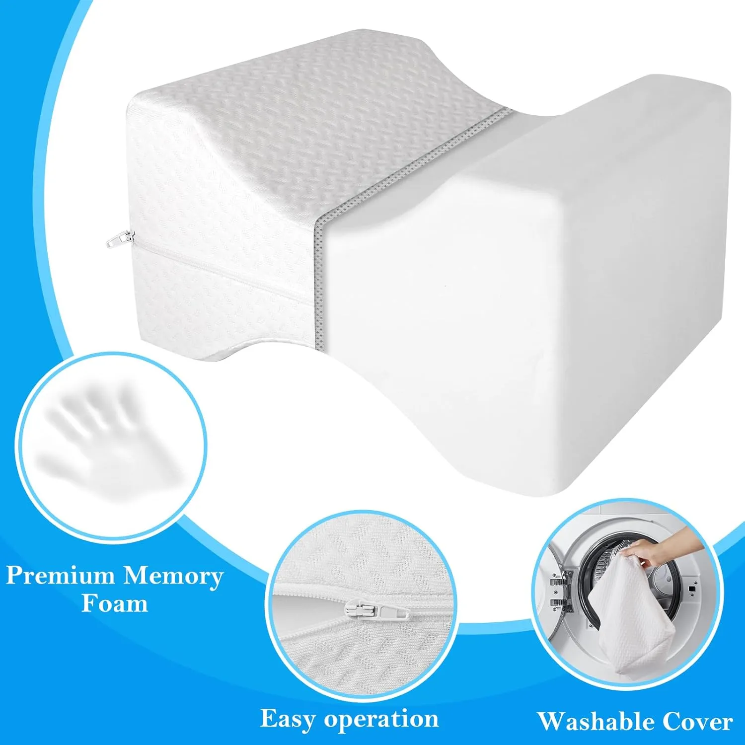 BlissTrends Memory Foam Knee Pillow, Knee Pillow for Side Sleepers, Leg Pillows for Sleeping Blood Circulation, Elevation Pillow for Spine Aligning, Sciatica, Back, Hip, Knee, Ankle Pain, White