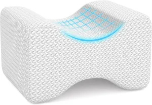 BlissTrends Memory Foam Knee Pillow, Knee Pillow for Side Sleepers, Leg Pillows for Sleeping Blood Circulation, Elevation Pillow for Spine Aligning, Sciatica, Back, Hip, Knee, Ankle Pain, White