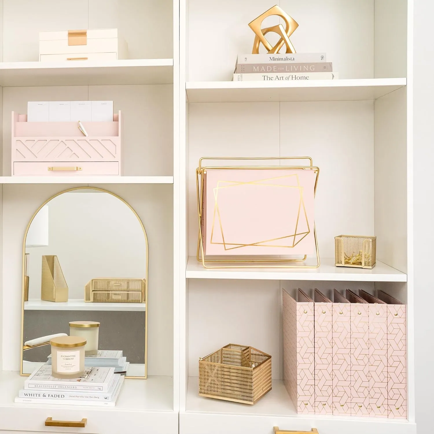 BLU MONACO 12 Pack Decorative Hanging File Folders – Letter Size with Adjustable Tabs – Pink with Gold Foil Design – Cute and Pretty Filing Folders for Cabinet