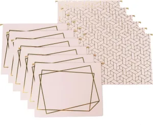 BLU MONACO 12 Pack Decorative Hanging File Folders – Letter Size with Adjustable Tabs – Pink with Gold Foil Design – Cute and Pretty Filing Folders for Cabinet