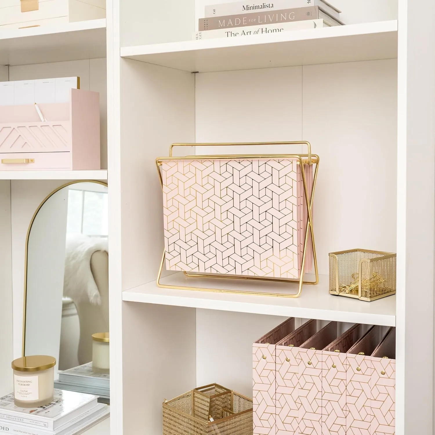 BLU MONACO 12 Pack Decorative Hanging File Folders – Letter Size with Adjustable Tabs – Pink with Gold Foil Design – Cute and Pretty Filing Folders for Cabinet