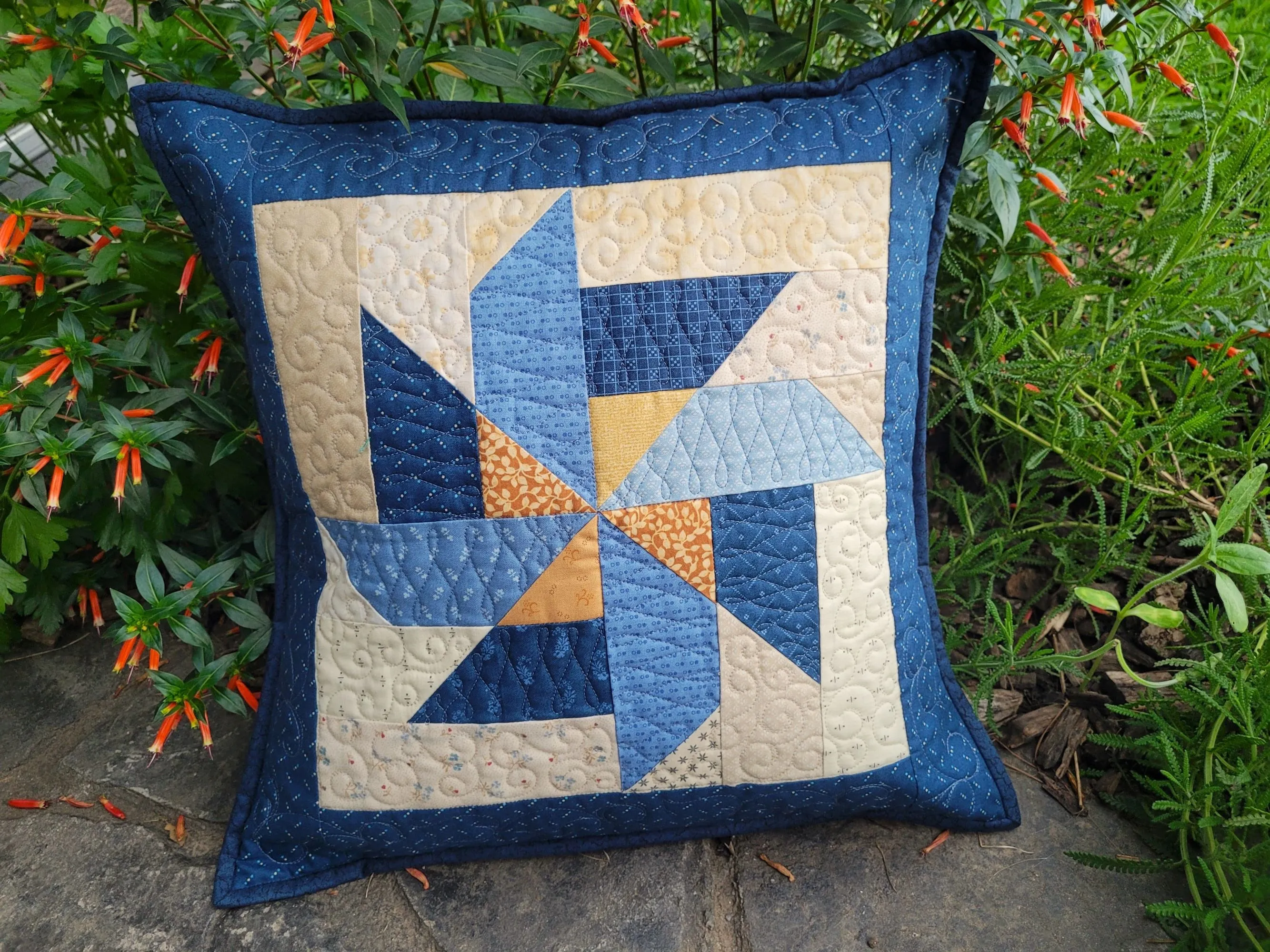 Blue & Gold Pinwheel Pillow